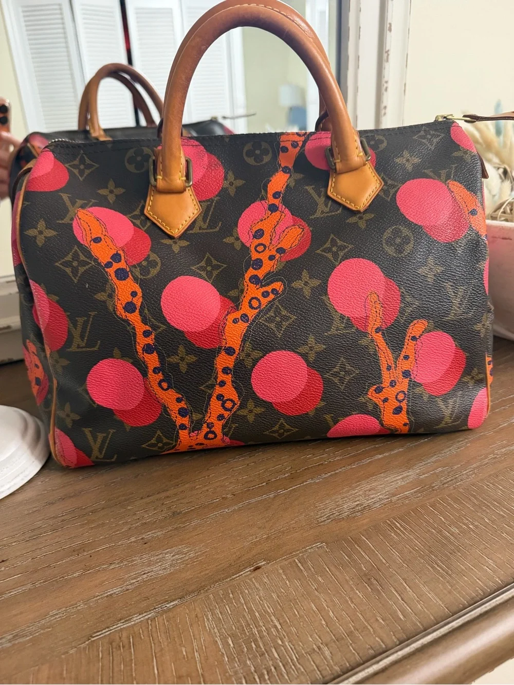 Louis Vuitton Speedy 30  Monogram Satchel with Pink and Orange Graphic Accents